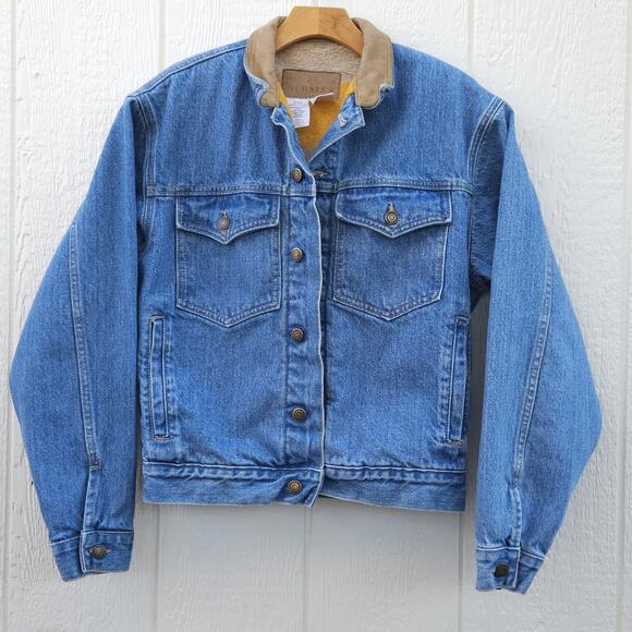 Vtg Schnee's Denim Jacket Men Small Fur Lined Western Trucker Biker Outdoor USA - Picture 1 of 9
